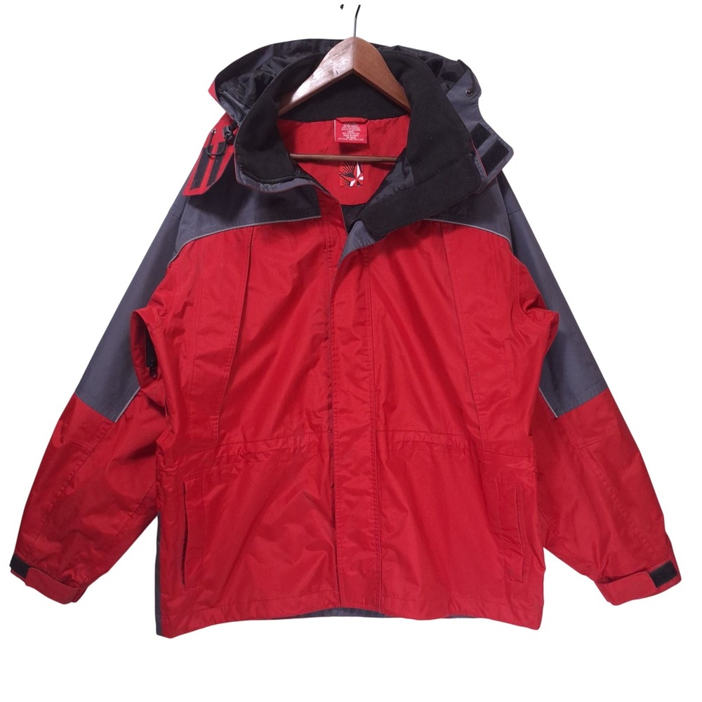 VTG‎ Marlboro Mens Hooded Waterproof Windbreaker Jacket Large Red Gray Fishing